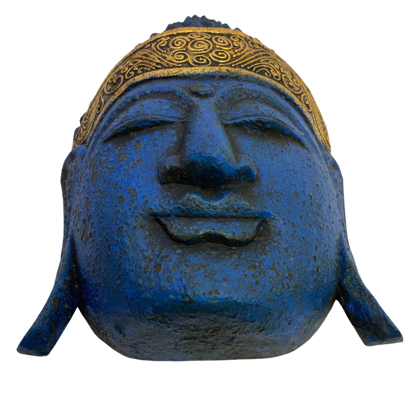 Wooden Blue Buddha Mask Hand Carved Wood Carving Balinese Eclectic Wall decor Folk art Handmade 16"