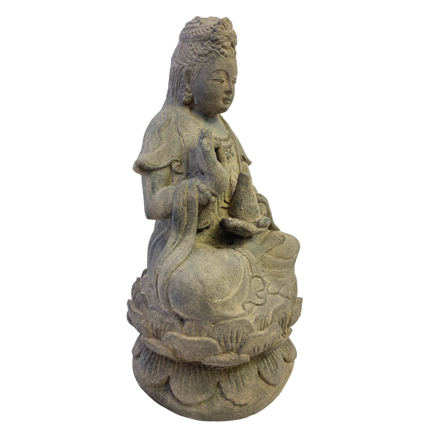 Seated Kwan Yin Guanyin Garden Statue Bodhisattva of Compassion Buddha Goddess Cast Handmade Lava stone Eclectic Asian Decor sculpture - Acadia World Traders
