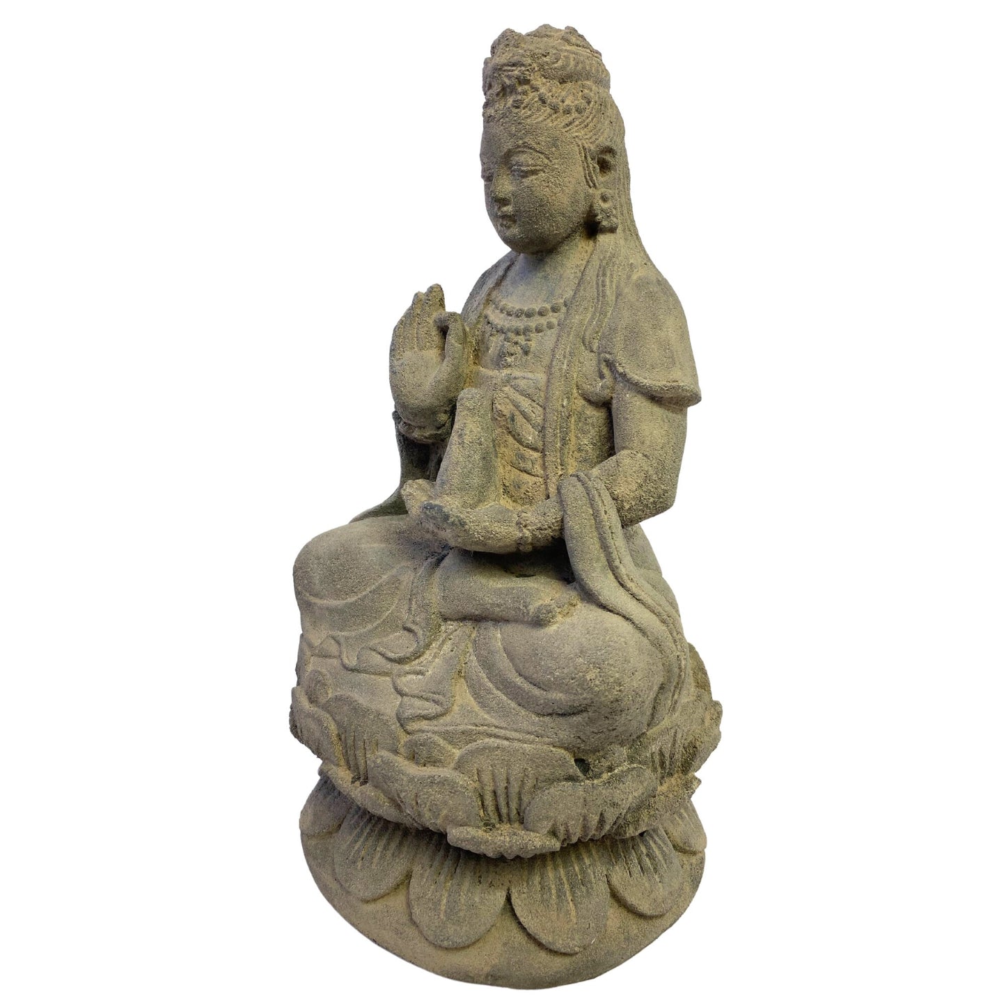 Seated Kwan Yin Guanyin Garden Statue Bodhisattva of Compassion Buddha Goddess Cast Handmade Lava stone Eclectic Asian Decor sculpture - Acadia World Traders