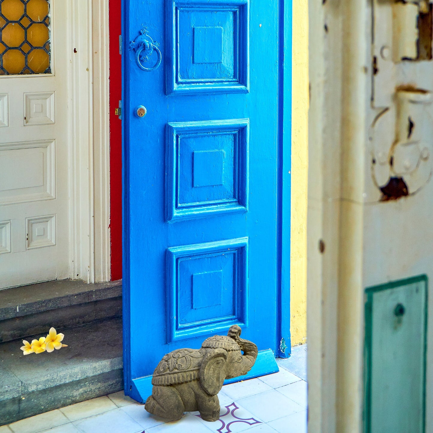 Elephant Doorstop Garden Statue Handmade Cast Lava Stone Elephant Sculpture Balinese art Eclectic Boho Decor - Acadia World Traders