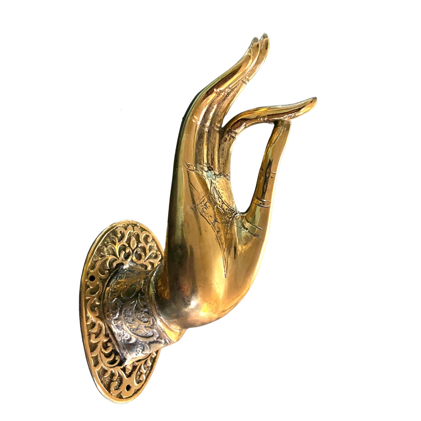 Buddha Abhaya Mudra Handle door pull Knob Hook Polished Bronze Balinese Art - Acadia World Traders