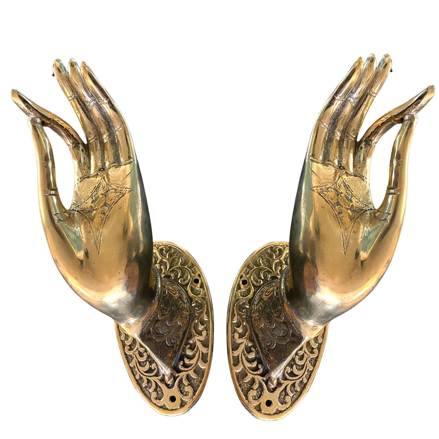 Buddha Abhaya Mudra Handle door pull Knob Hook Polished Bronze Balinese Art - Acadia World Traders