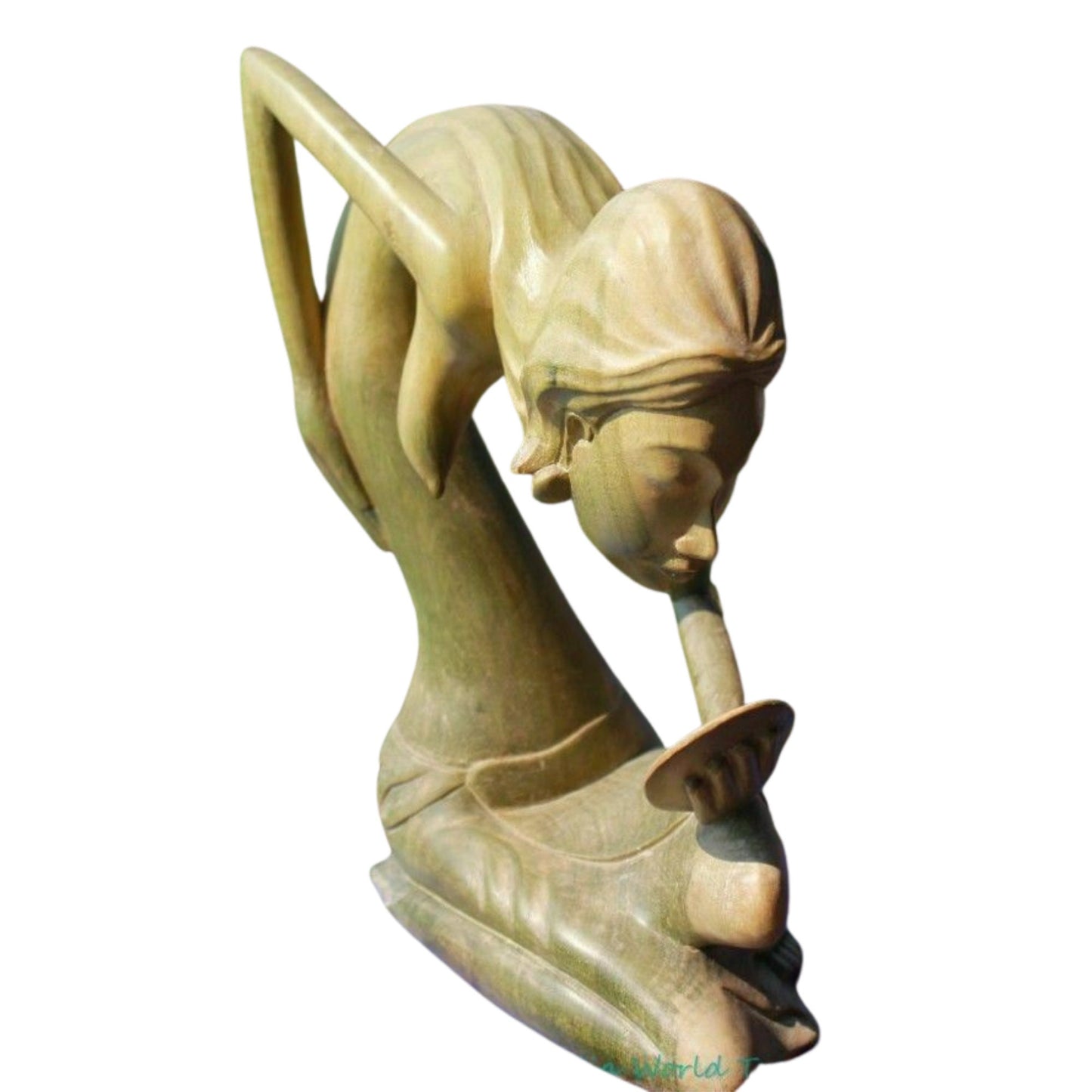 Vintage Balinese Dewi Ratih Lunar Moon Goddess Abstract Elongated Statue Sculpture hand carved wood carving Bali Folk Art Indonesian