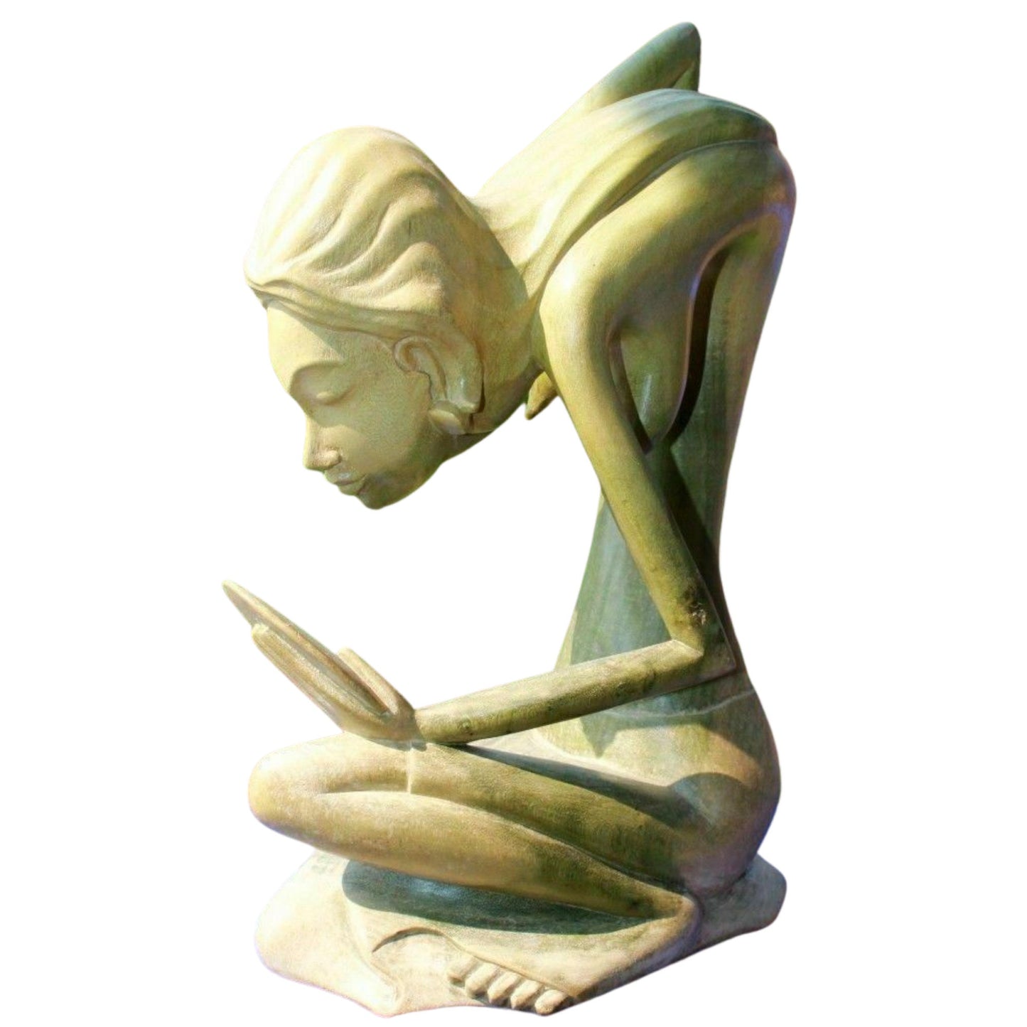 Vintage Balinese Dewi Ratih Lunar Moon Goddess Abstract Elongated Statue Sculpture hand carved wood carving Bali Folk Art Indonesian