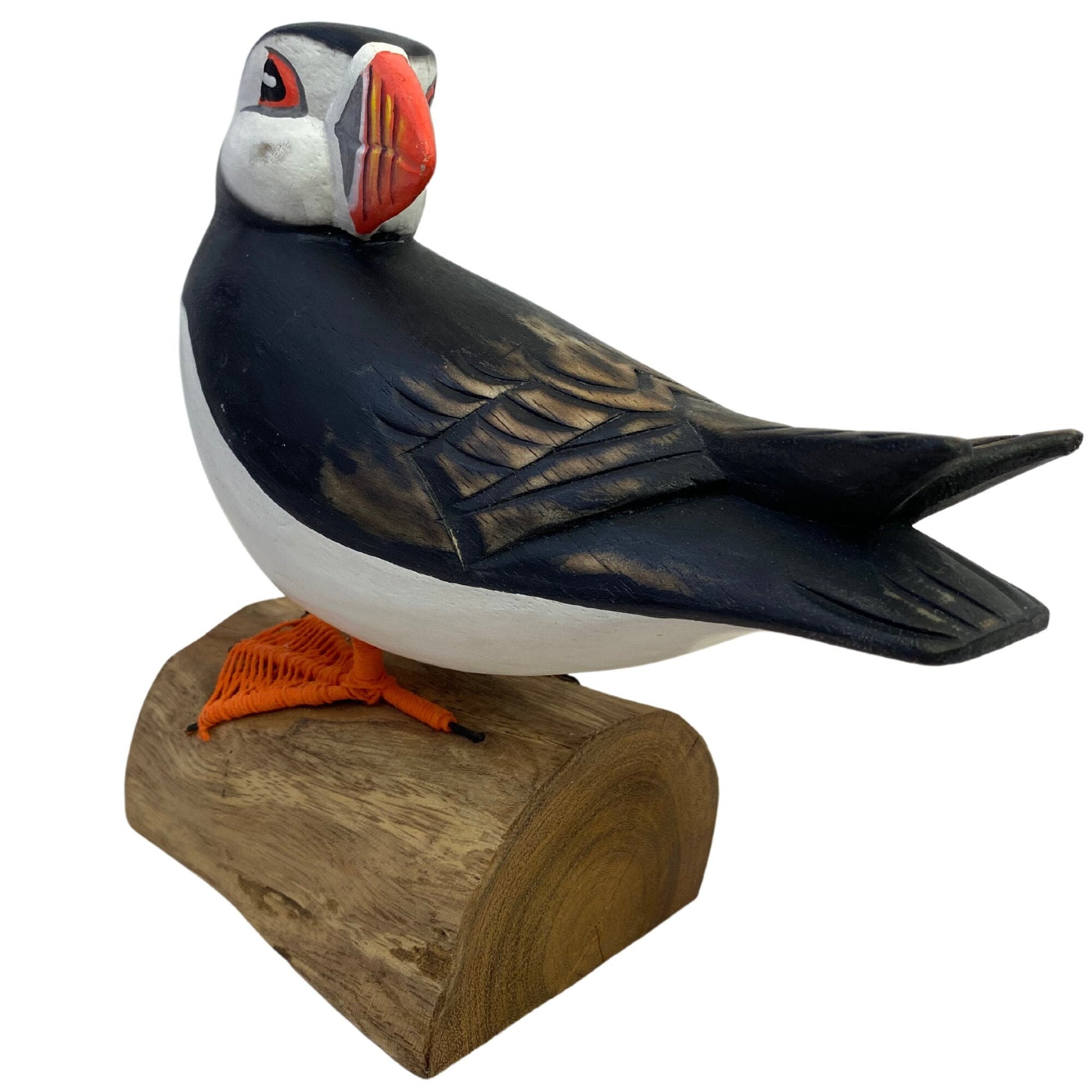 Atlantic Puffin Bird Sculpture Hand carved & Painted Bird Wood Statue Sea bird wildlife carving Clown of the sea shore bird - Acadia World Traders