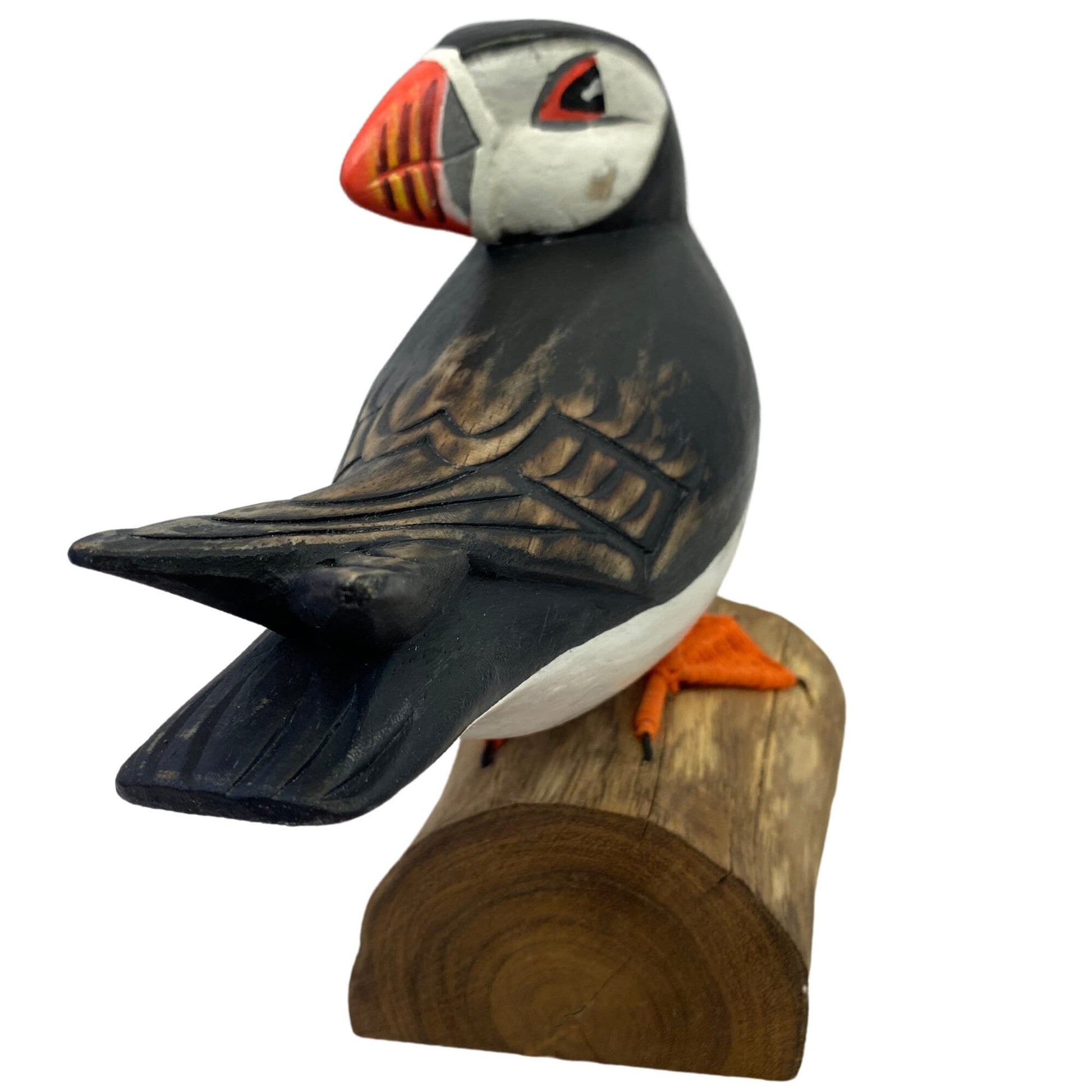 Atlantic Puffin Bird Sculpture Hand carved & Painted Bird Wood Statue Sea bird wildlife carving Clown of the sea shore bird - Acadia World Traders