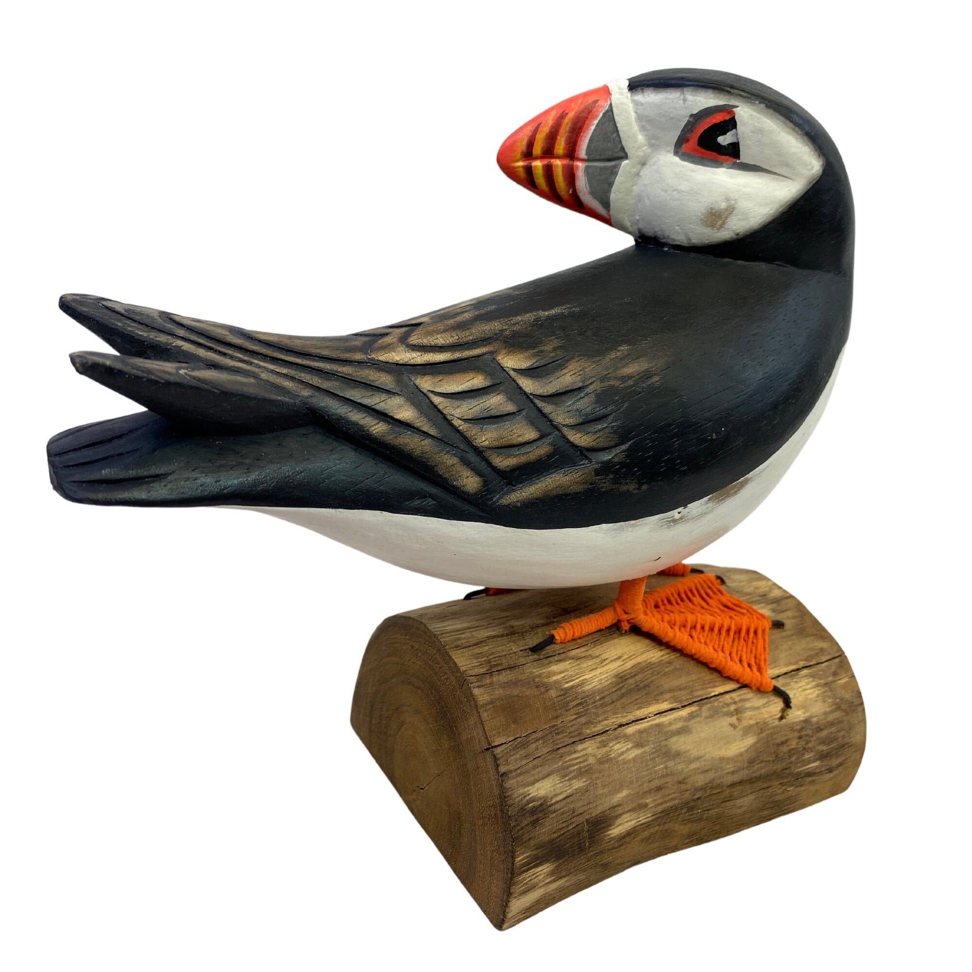 Atlantic Puffin Bird Sculpture Hand carved & Painted Bird Wood Statue Sea bird wildlife carving Clown of the sea shore bird - Acadia World Traders