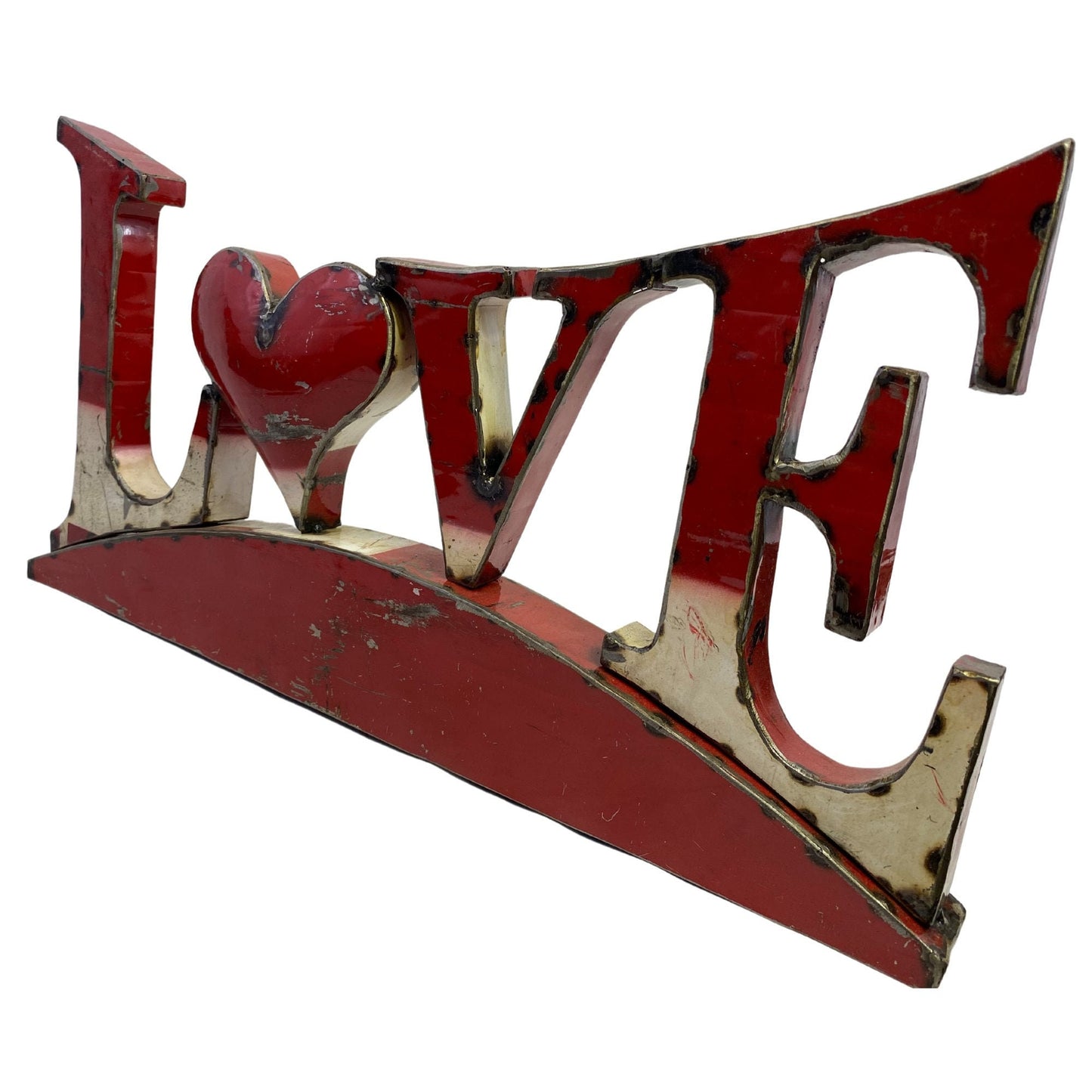 Red Heart Love Recycled Metal Iron Drum Art Free Standing Sculpture Wall Art Bali Handicraft Boho Industrial Garden Decor Yard art