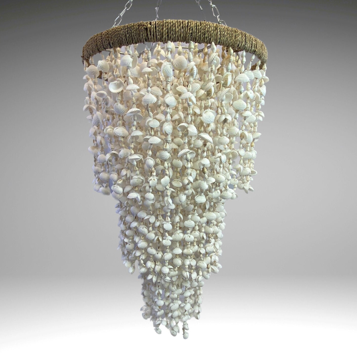Shell lamp shade pendant Natural seashell chandelier bohemian lampshade white lighting handmade Boho style lighting Beach Cottage 32"