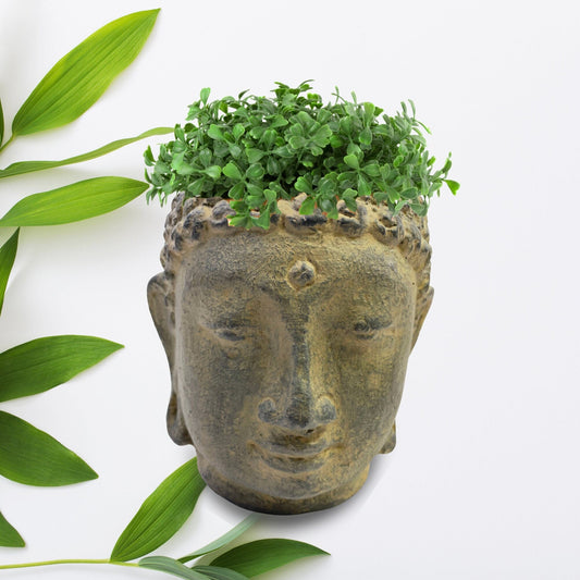 Buddha Head Planter Flower Pot Garden Statue Handmade Cast Lava Stone Concrete