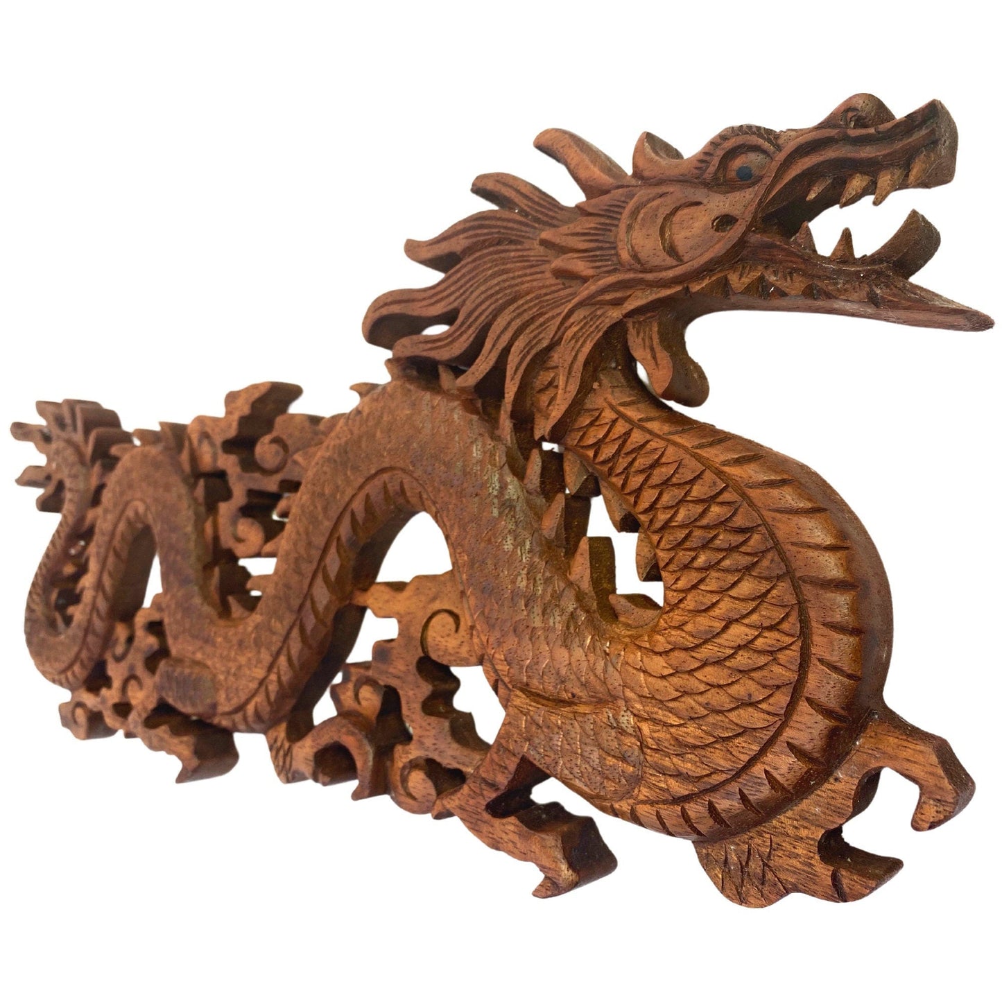 Balinese Dragon Panel Hand Carved wooden Winged Naga Relief Wall Panel Wood Carving Bali wall art Handmade gift for dad Asian Decor 16"
