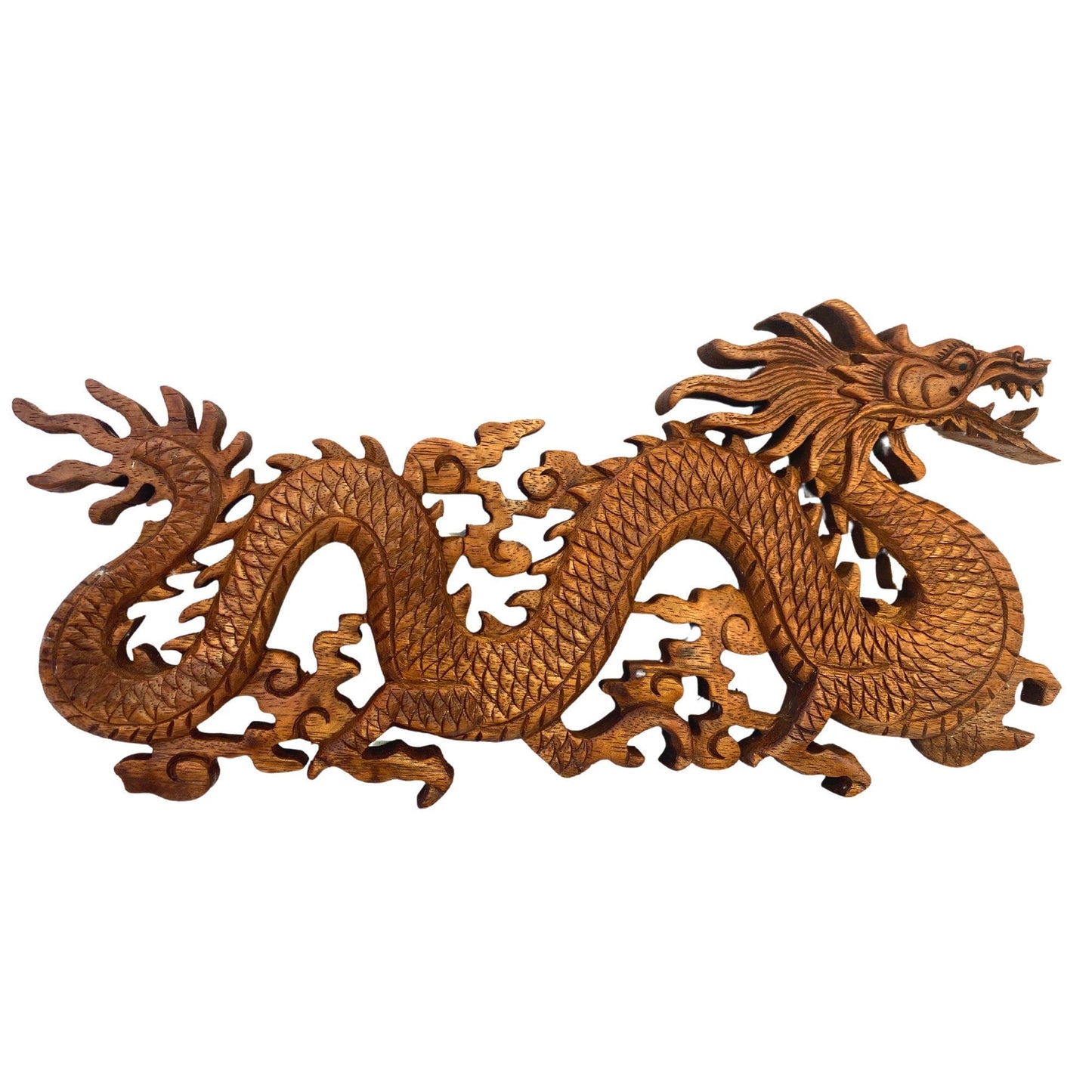 Balinese Dragon Panel Hand Carved wooden Winged Naga Relief Wall Panel Wood Carving Bali wall art Handmade gift for dad Asian Decor 16"