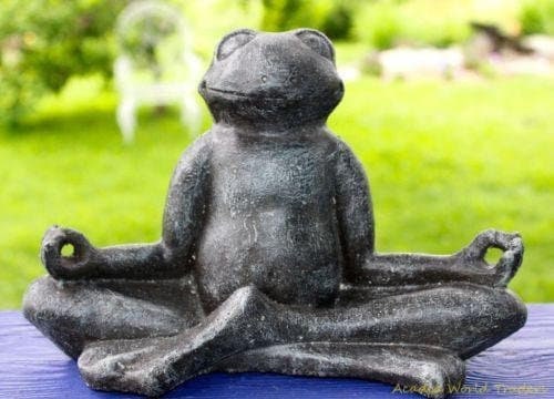 Meditating Buddha Yoga Frog Toad Statue Handmade Eclectic Boho Garden Decor cast lava stone Sculpture Bali art - Acadia World Traders