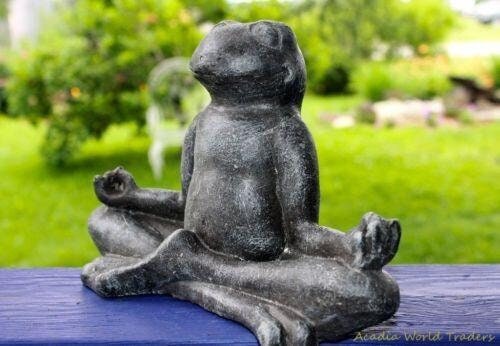Meditating Buddha Yoga Frog Toad Statue Handmade Eclectic Boho Garden Decor cast lava stone Sculpture Bali art - Acadia World Traders