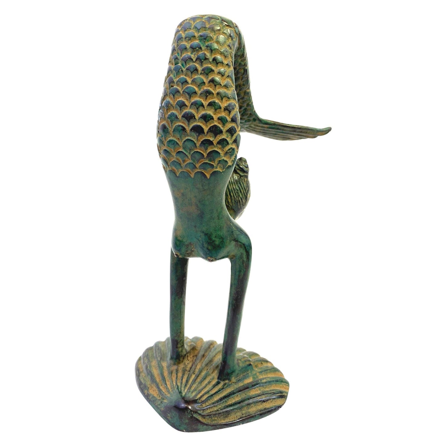 Bronze art Nouveau Yoga Mermaid Sculpture Statue Green Verdigris patina lost wax cast Bali Art
