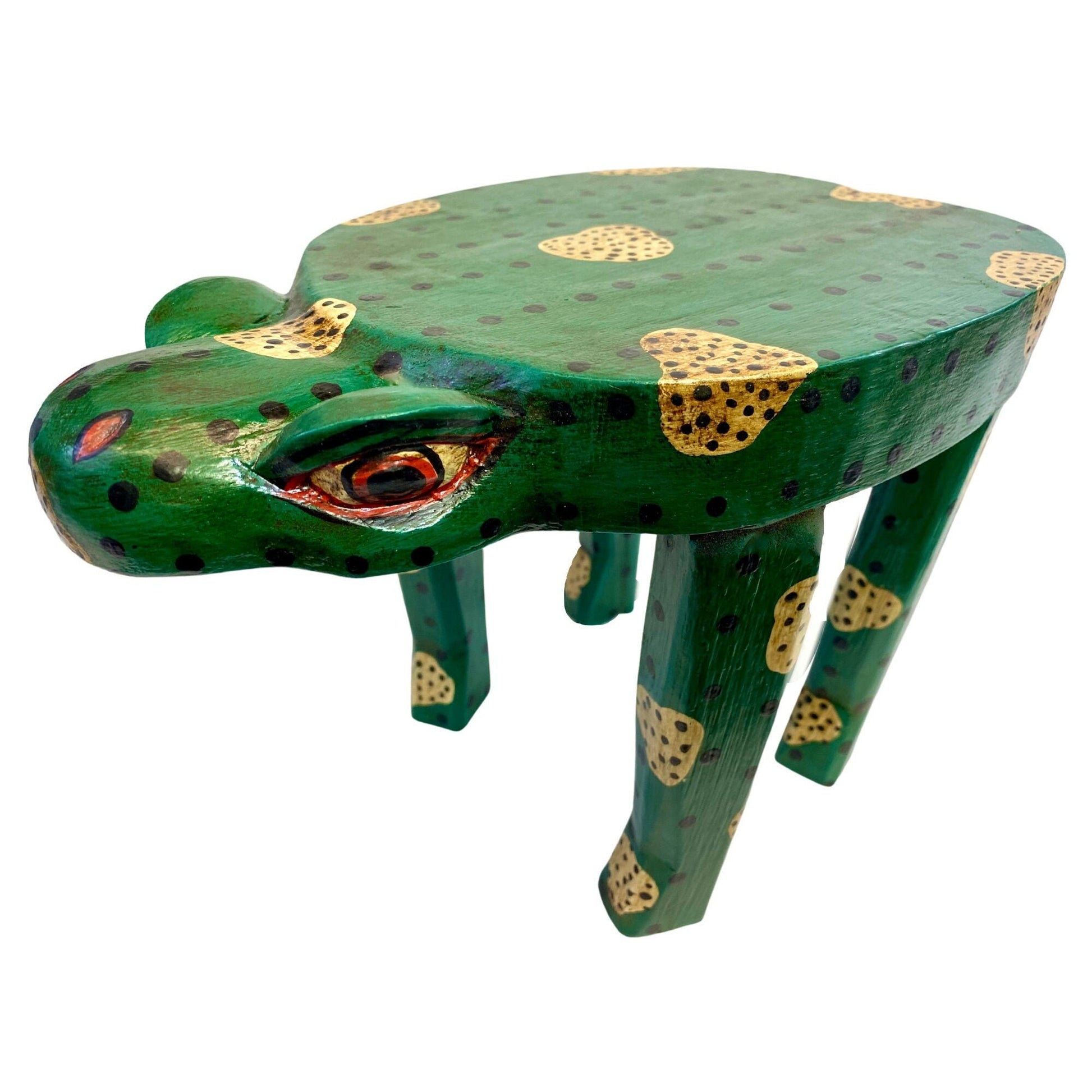 Lucky Green Frog Toad Plant Stand Stool Riser Balinese Hand Carved Wood Amphibian Bali Folk Art Gift for Frog Lover - Acadia World Traders