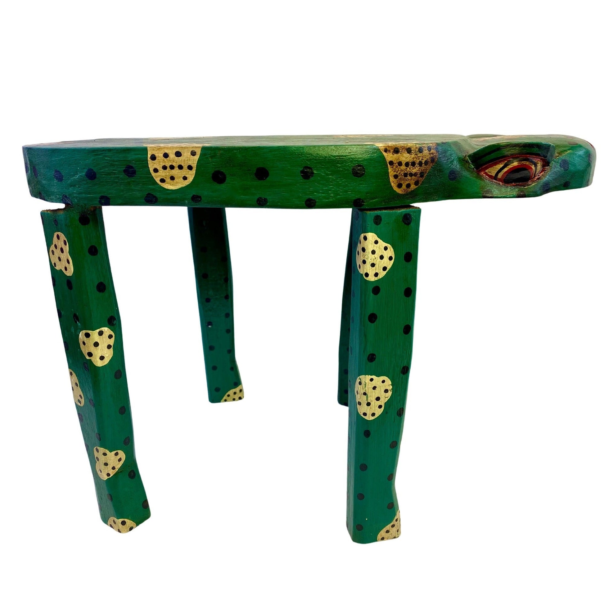 Lucky Green Frog Toad Plant Stand Stool Riser Balinese Hand Carved Wood Amphibian Bali Folk Art Gift for Frog Lover - Acadia World Traders