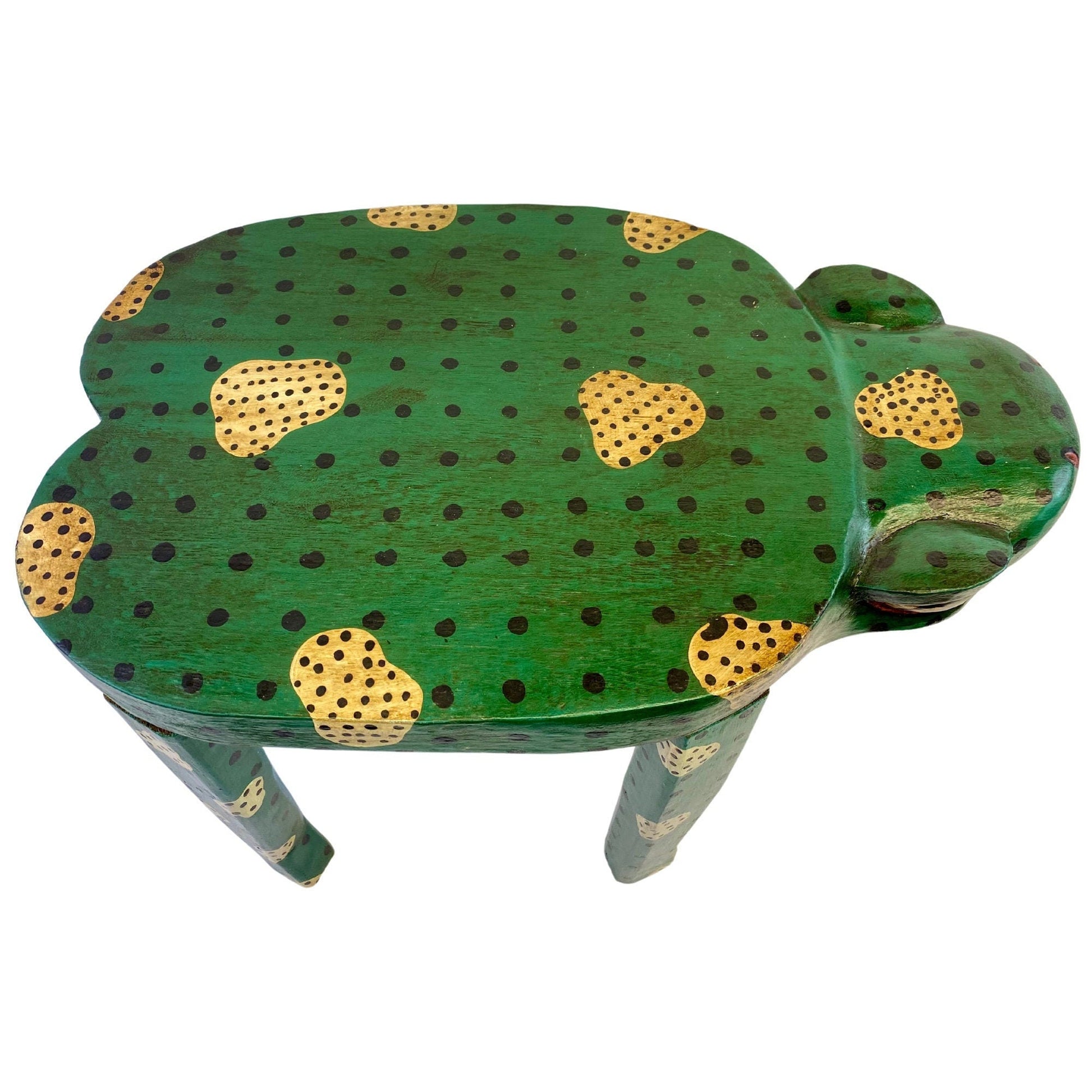 Lucky Green Frog Toad Plant Stand Stool Riser Balinese Hand Carved Wood Amphibian Bali Folk Art Gift for Frog Lover - Acadia World Traders