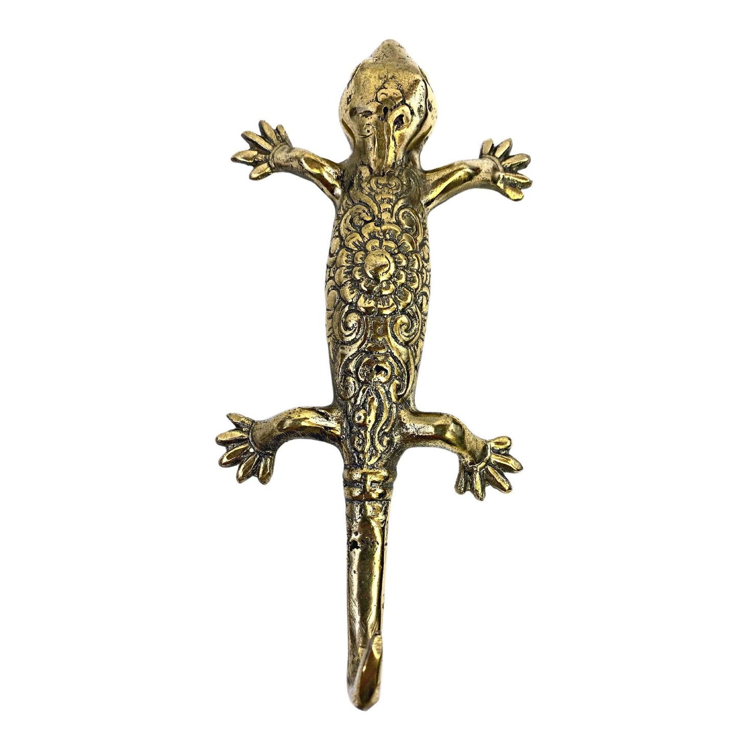 Gecko Wall Hook Lizard Embossed Lotus handmade solid brass coat hook gold metal Home decor