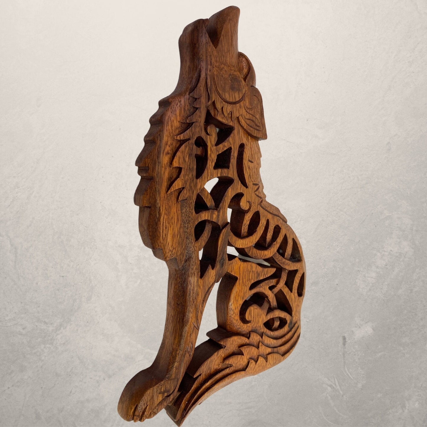 Celtic Howling Wolf Wall Art Panel Sculpture Handmade hand Carved Suar wood Carving Bali art Spirit Animal
