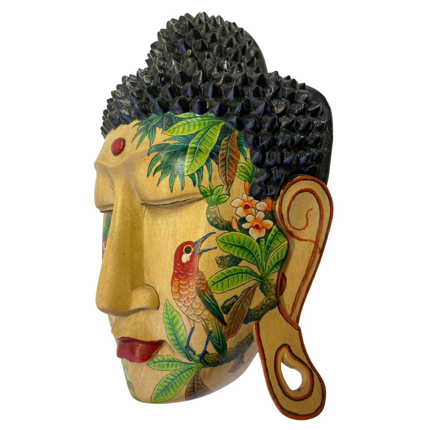 Forest Mystic Tattoo Buddha Mask Wall art Sculpture Balinese miniature style painting Ubud village art art hand painted wood carving