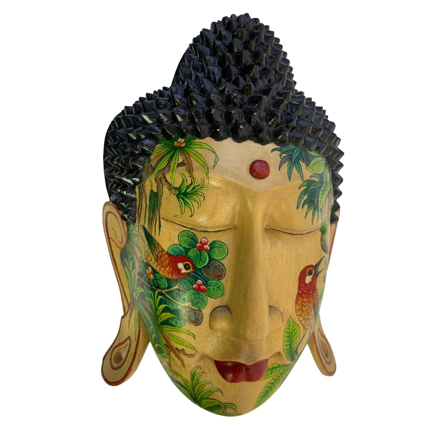 Forest Mystic Tattoo Buddha Mask Wall art Sculpture Balinese miniature style painting Ubud village art art hand painted wood carving