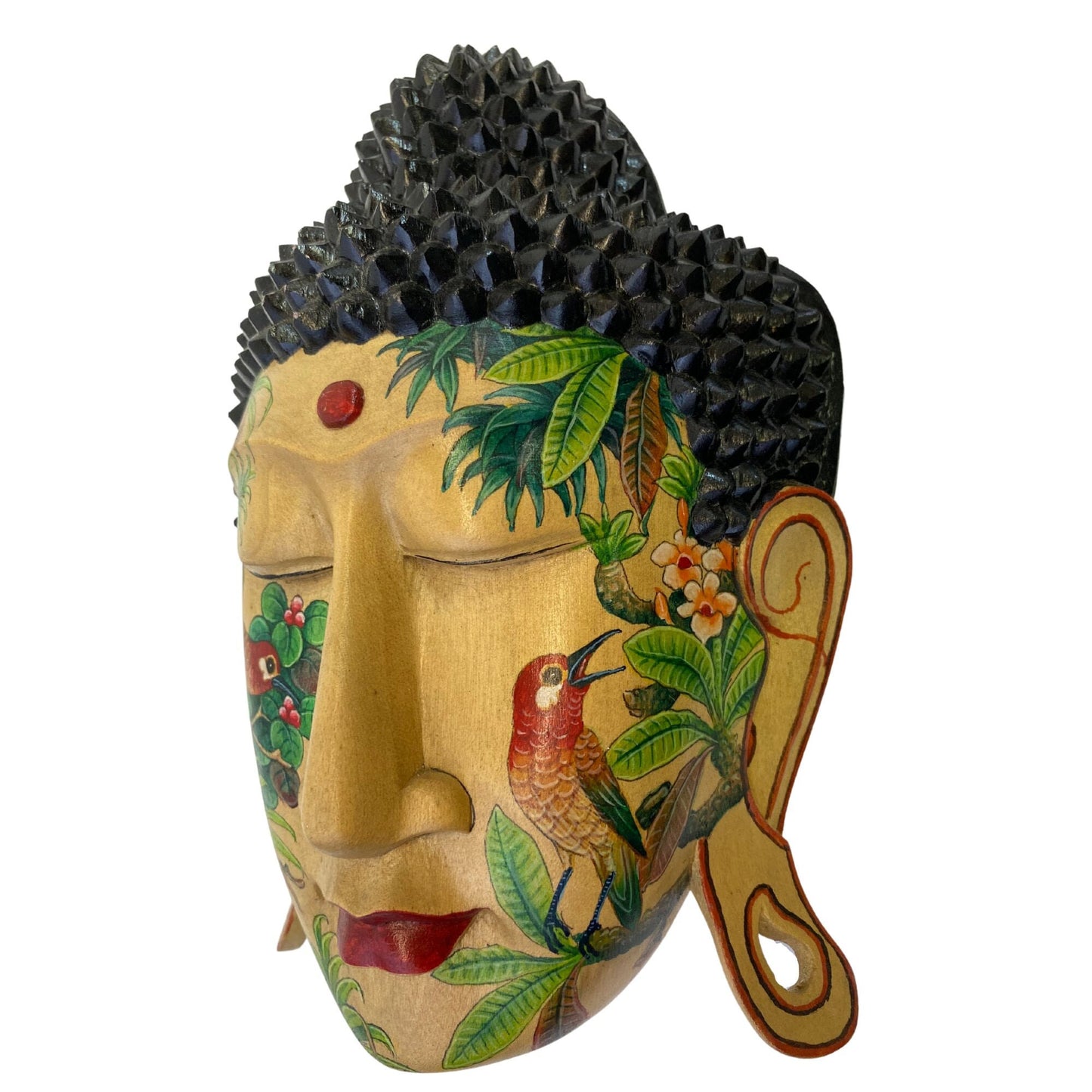 Forest Mystic Tattoo Buddha Mask Wall art Sculpture Balinese miniature style painting Ubud village art art hand painted wood carving