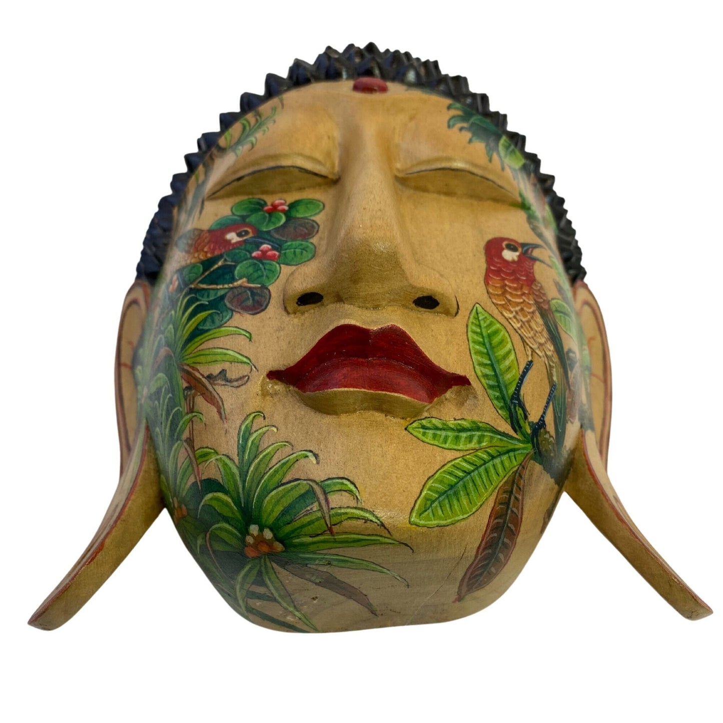 Forest Mystic Tattoo Buddha Mask Wall art Sculpture Balinese miniature style painting Ubud village art art hand painted wood carving