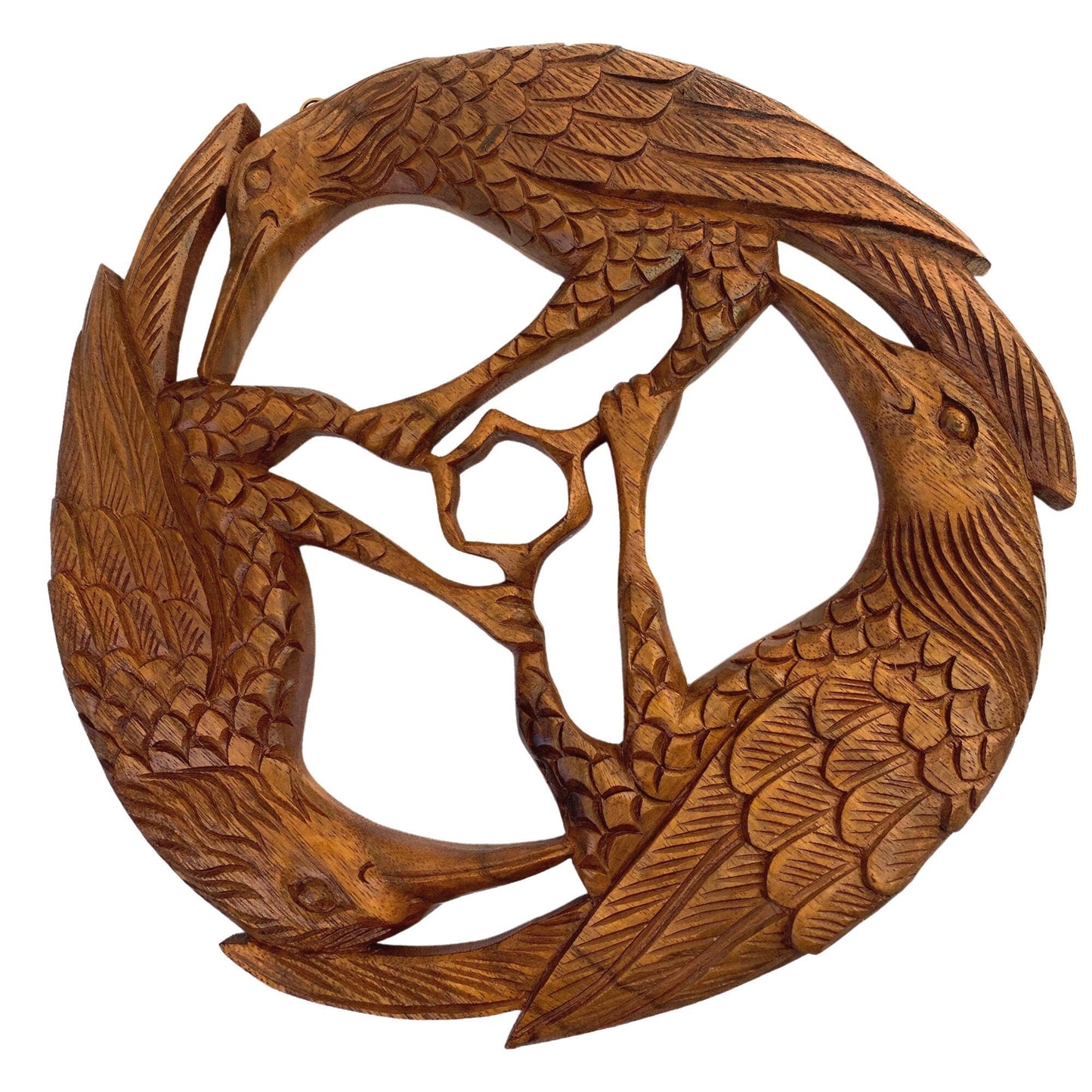 Gothic Birds Crow Crows Raven Corvus Panel Wall Art Round Plaque Hand Carved Balinese wood Carving Decor - Acadia World Traders