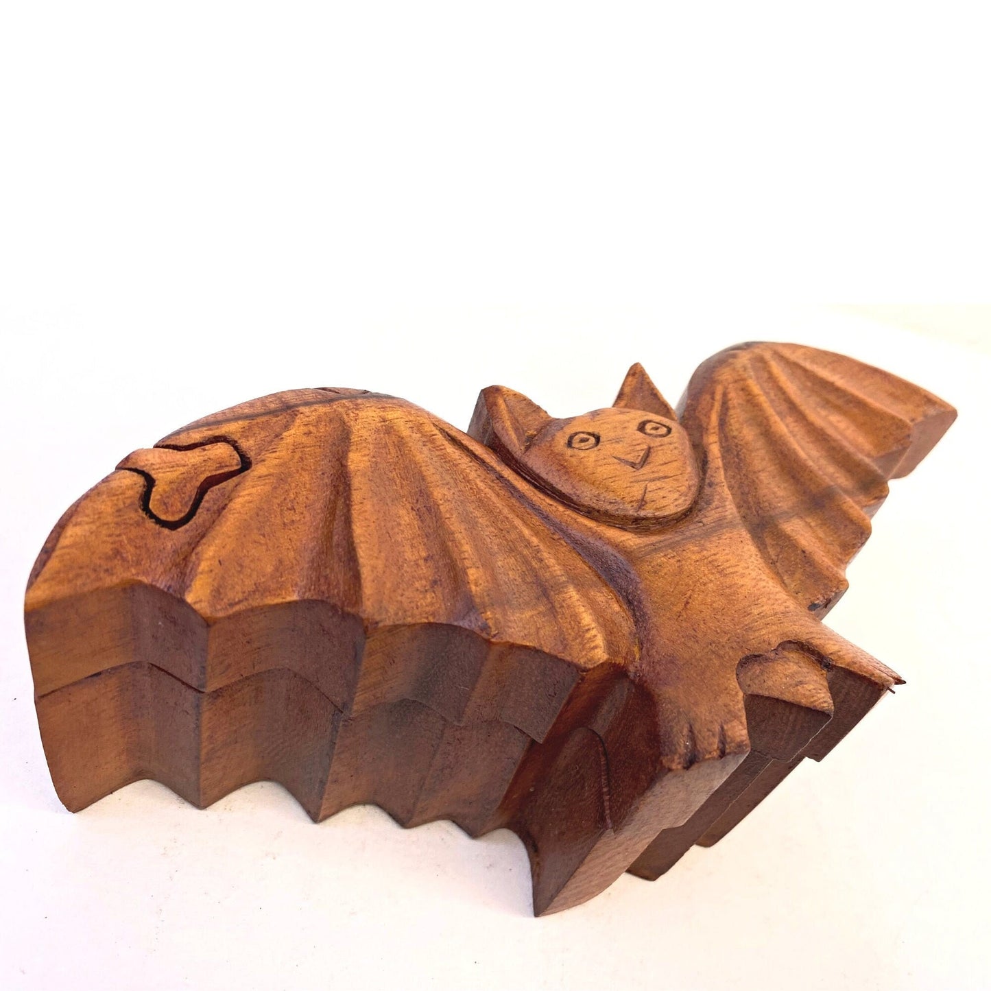 Hand Carved Bat Puzzle Box: Gothic Jewelry Stash Box
