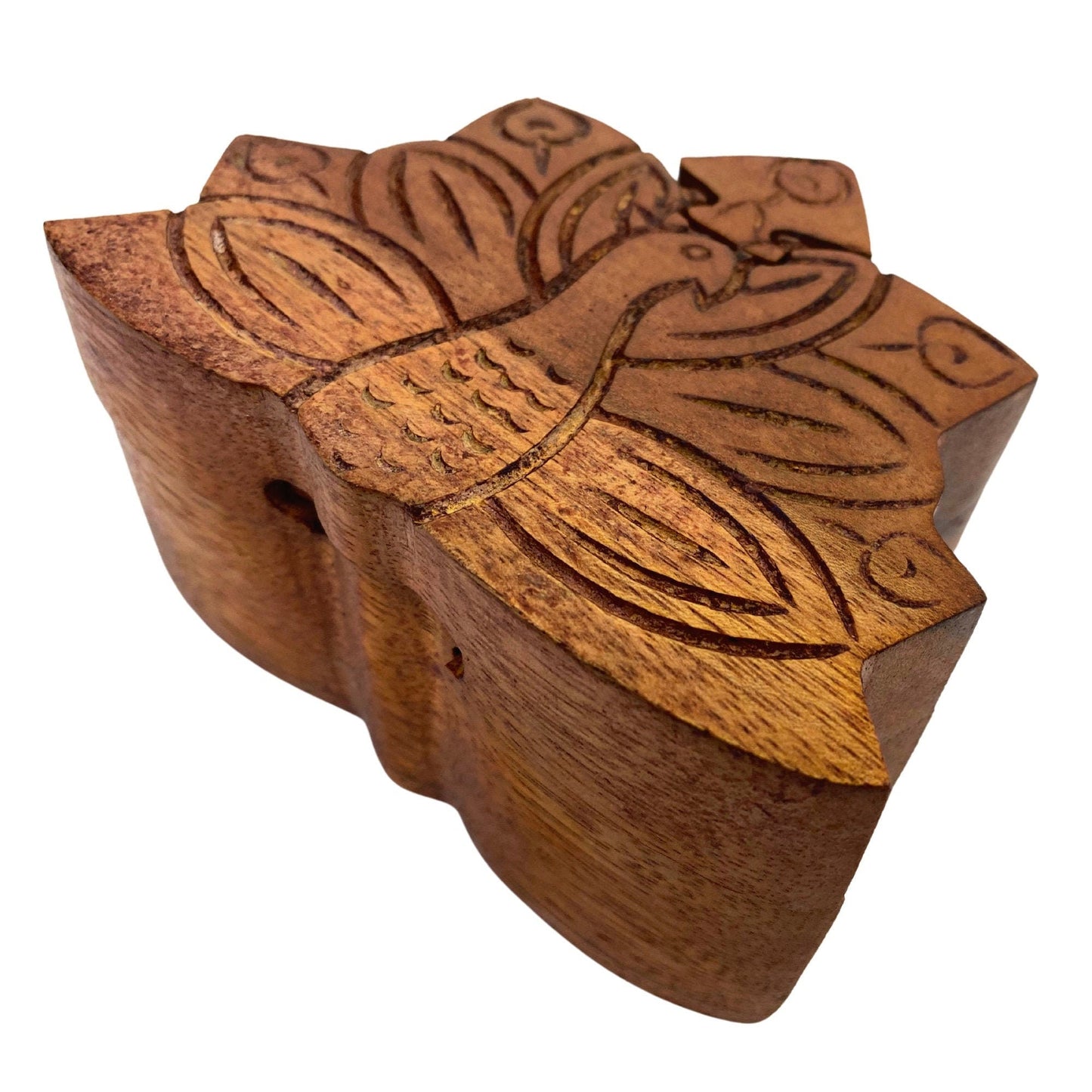 Peacock Peafowl Bird Secret Puzzle Stash Box Jewelry gift Box Hand Carved Wood Carving Bali art - Acadia World Traders