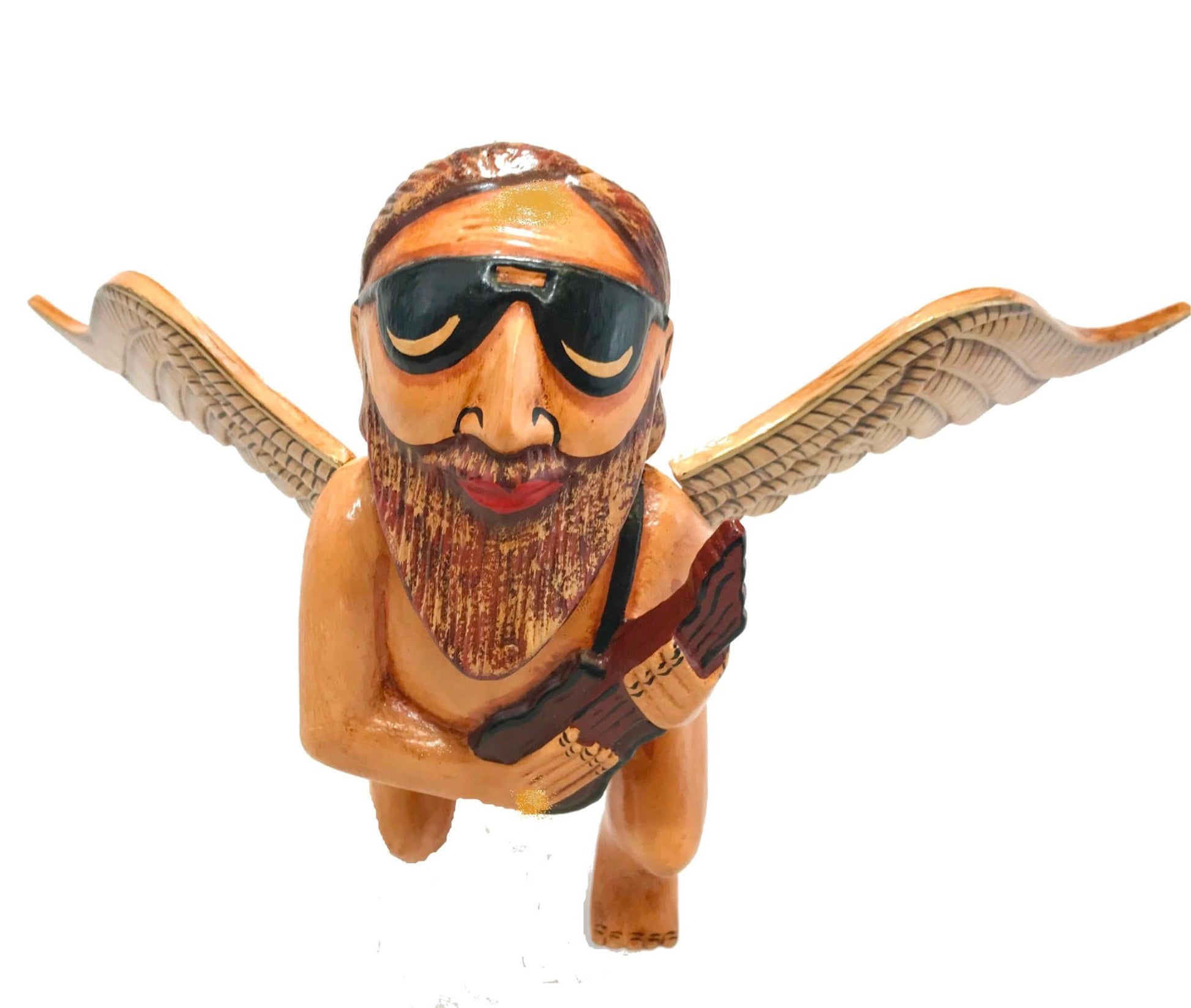 Balinese Flying Jerry Garcia Angel Mobile Cradle Guardian Spiritchaser Hand Carved wood Carving Bali Folk art - Acadia World Traders