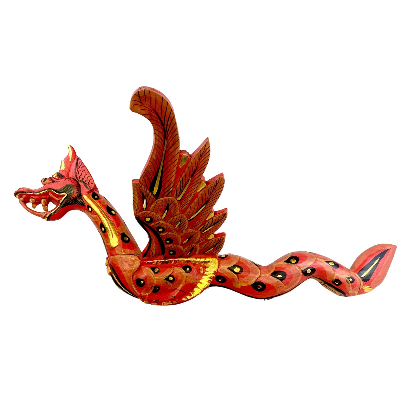 Winged Flying Dragon Mobile Spiritchaser carved wood Balinese Bali Art 26" RED - Acadia World Traders
