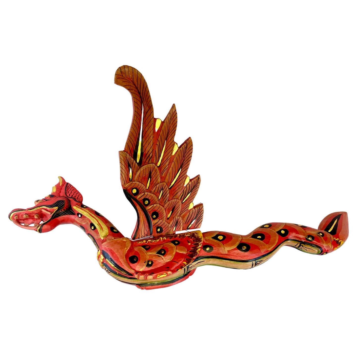 Winged Flying Dragon Mobile Spiritchaser carved wood Balinese Bali Art 26" RED - Acadia World Traders