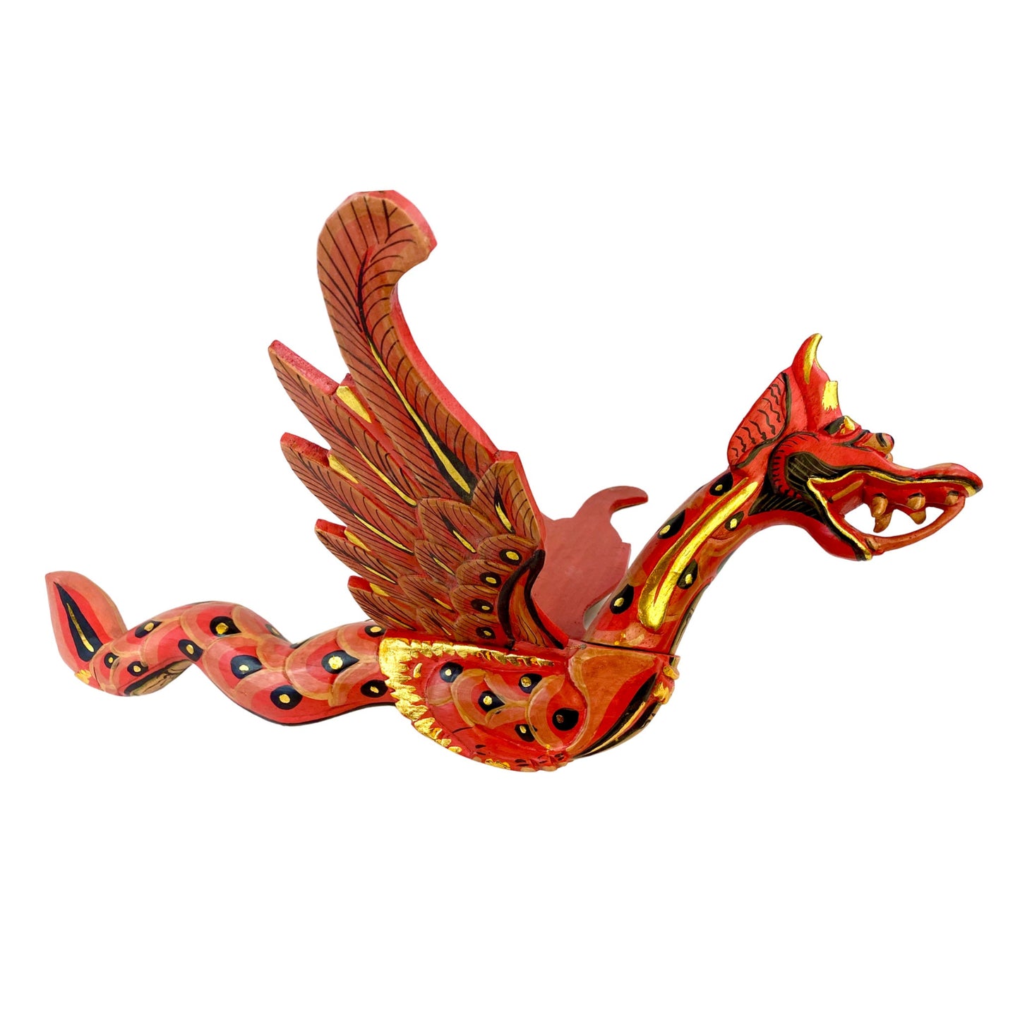 Winged Flying Dragon Mobile Spiritchaser carved wood Balinese Bali Art 26" RED - Acadia World Traders