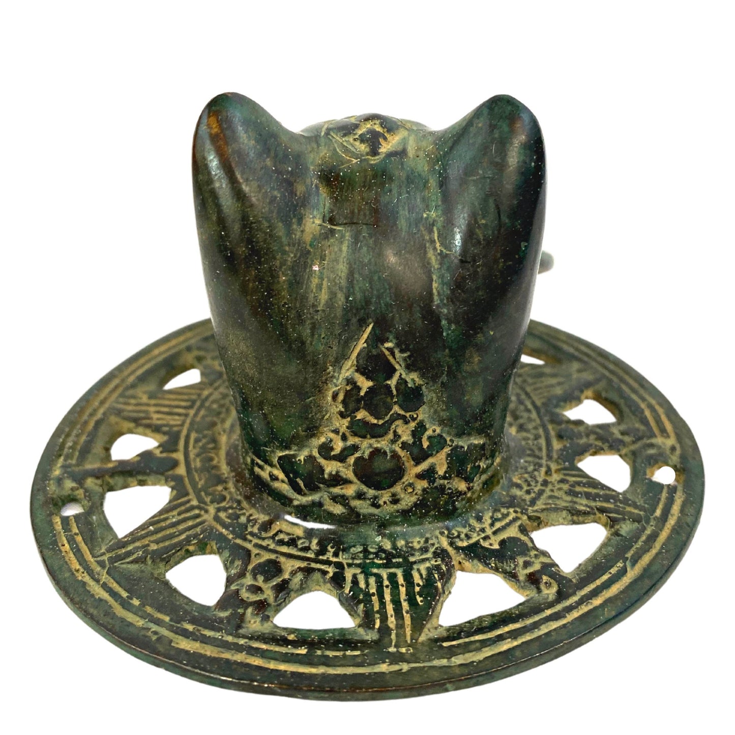 Cat Feline Door Knocker handle knob Cabinet Pull lost wax Cast Verdigris Green Bronze Metal Bali Art - Acadia World Traders