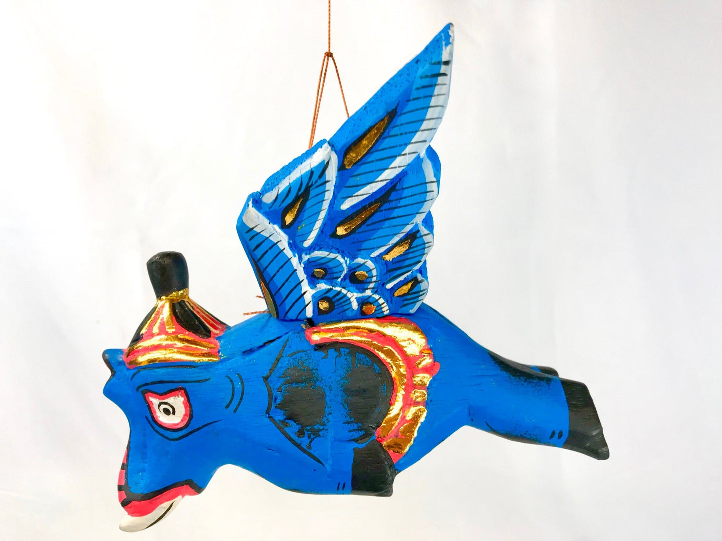 Winged flying Blue Elephant Balinese mobile Spirit Chaser 6"