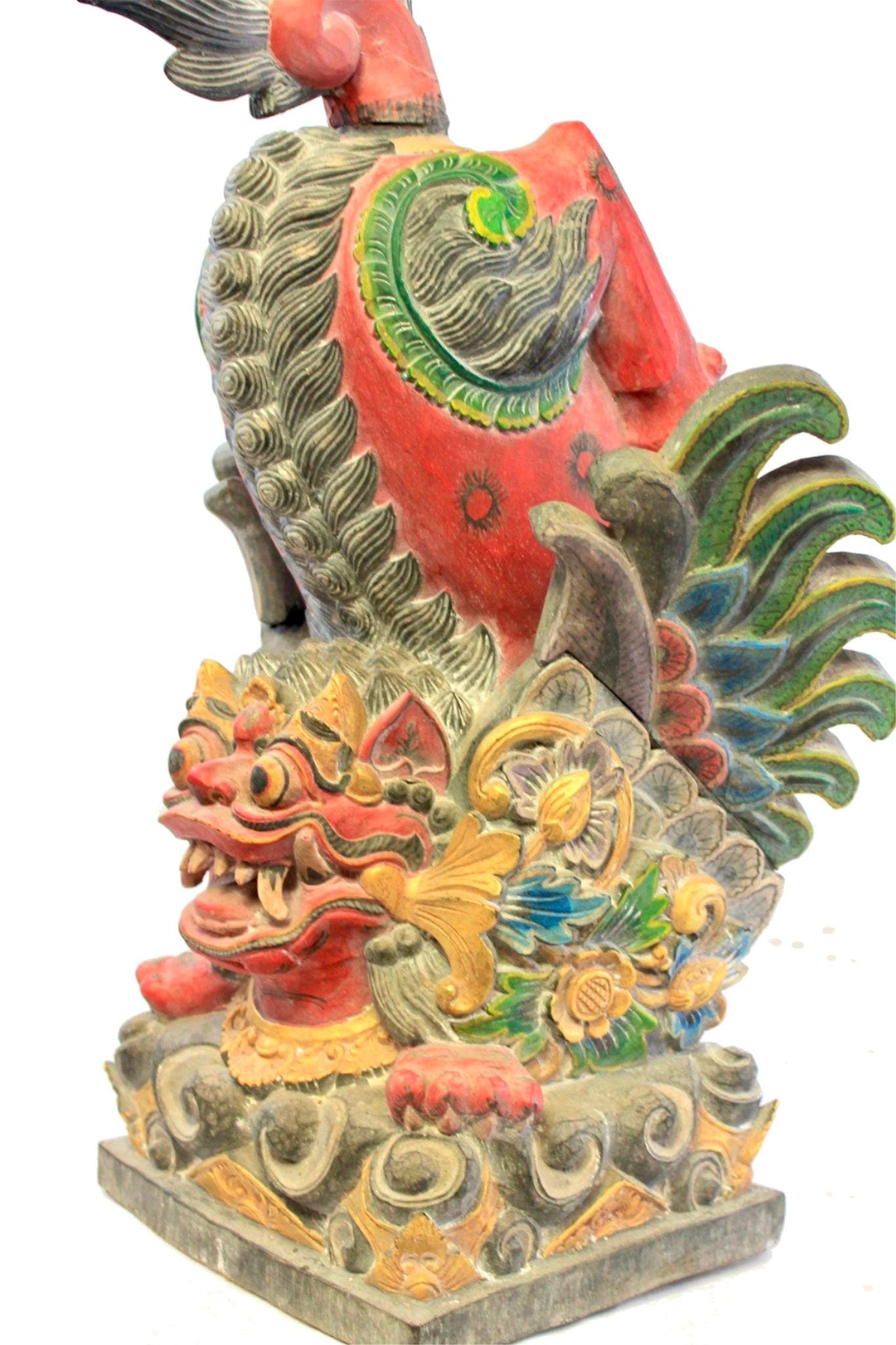 Balinese Singa Barong Winged Lion Spirit statue wood carving sculpture Bali Art - Acadia World Traders