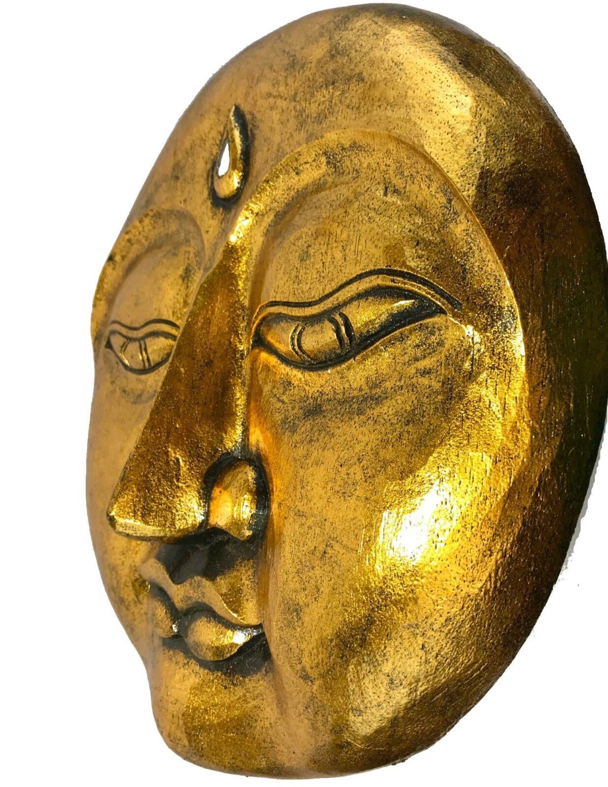 Golden Moon Wall Art Chandra Man in the Moon Bali Folk Art sculpture Hand Carved Wood Carving Wall Plaque Handmade Balinese art