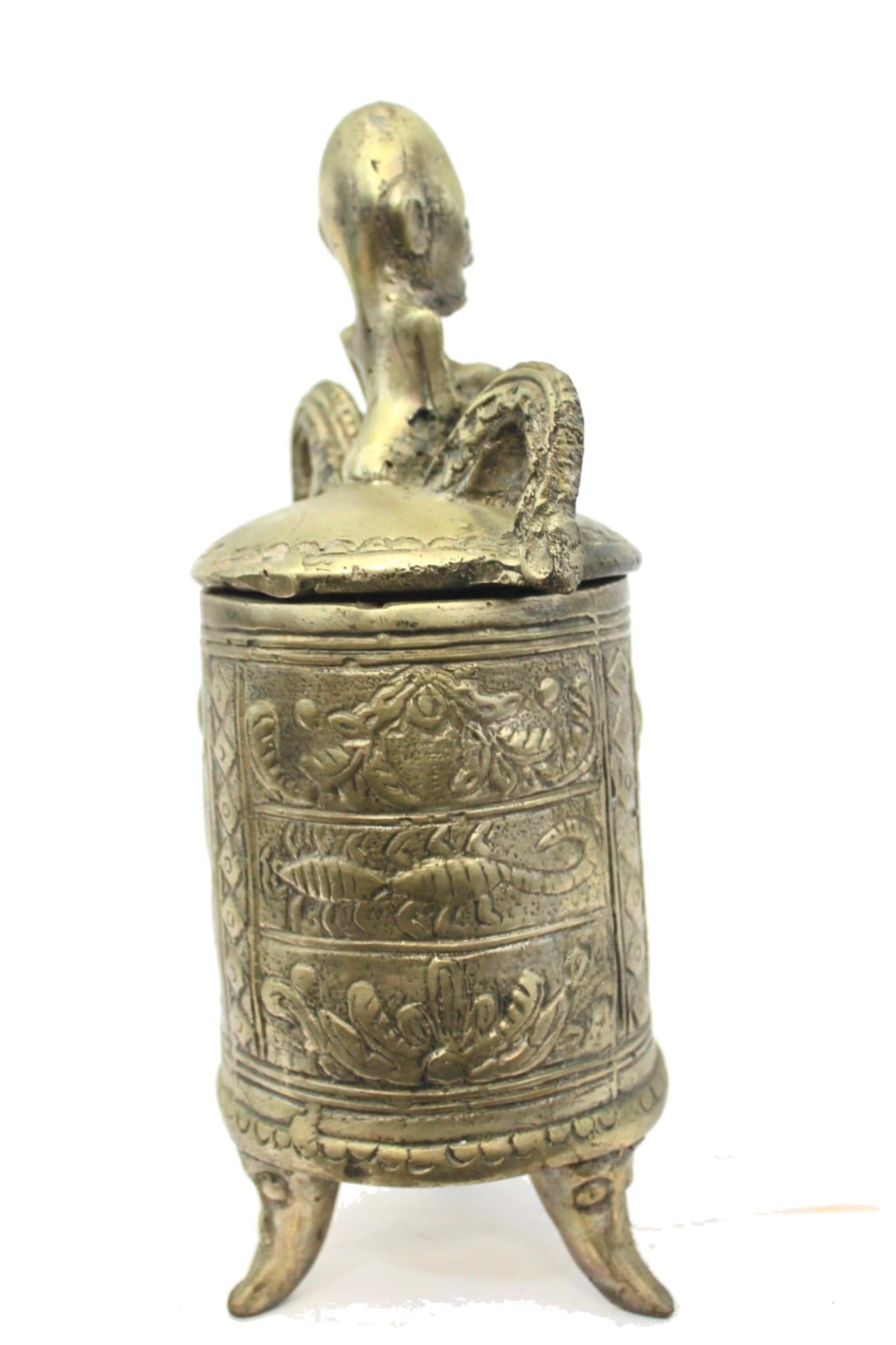 Primitive Betel Nut Lime Container Solid Bronze Sumatra Indonesian 10"