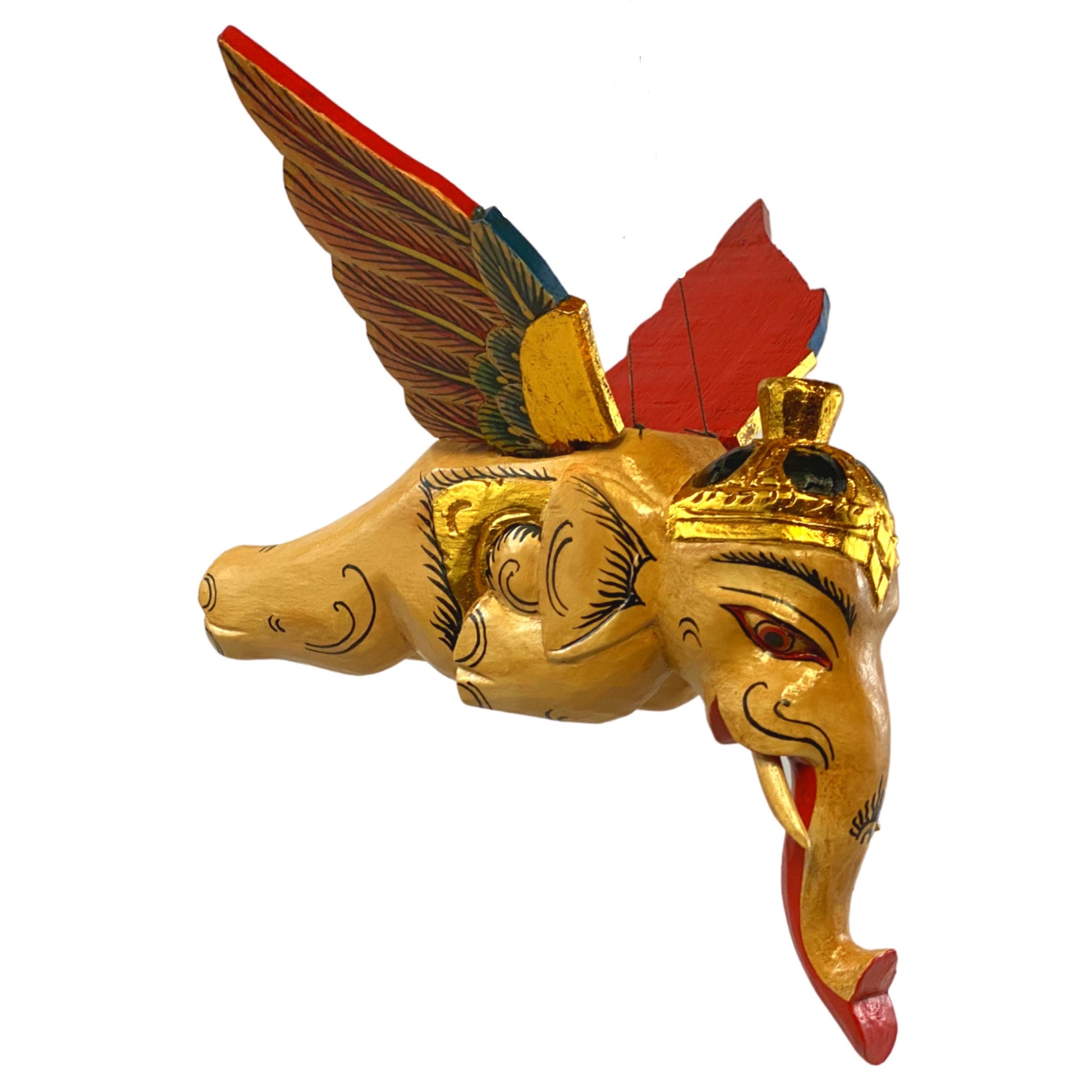 Flying Elephant mobile demon chaser Bali carved wood Balinese folk Art - Acadia World Traders