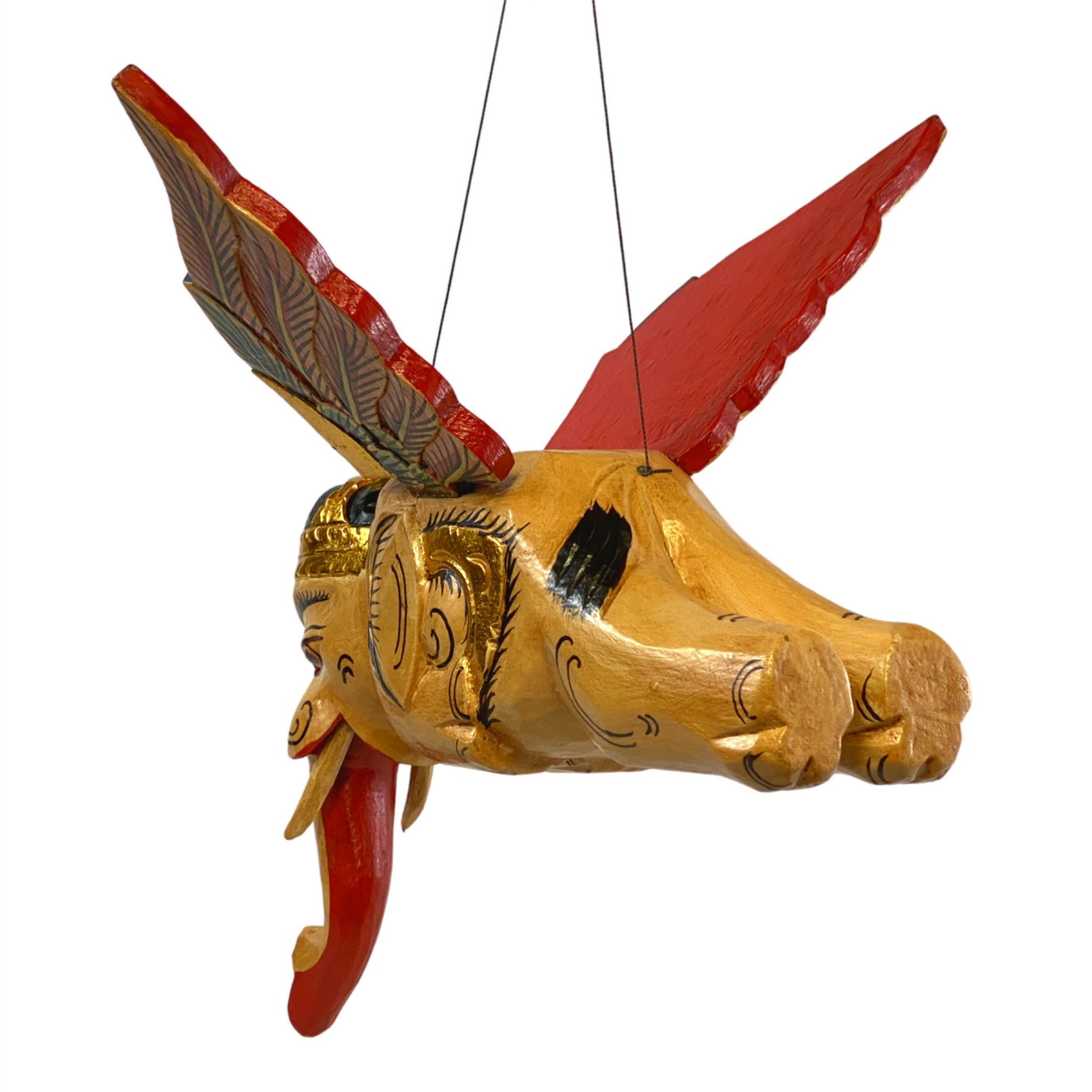 Flying Elephant mobile demon chaser Bali carved wood Balinese folk Art - Acadia World Traders