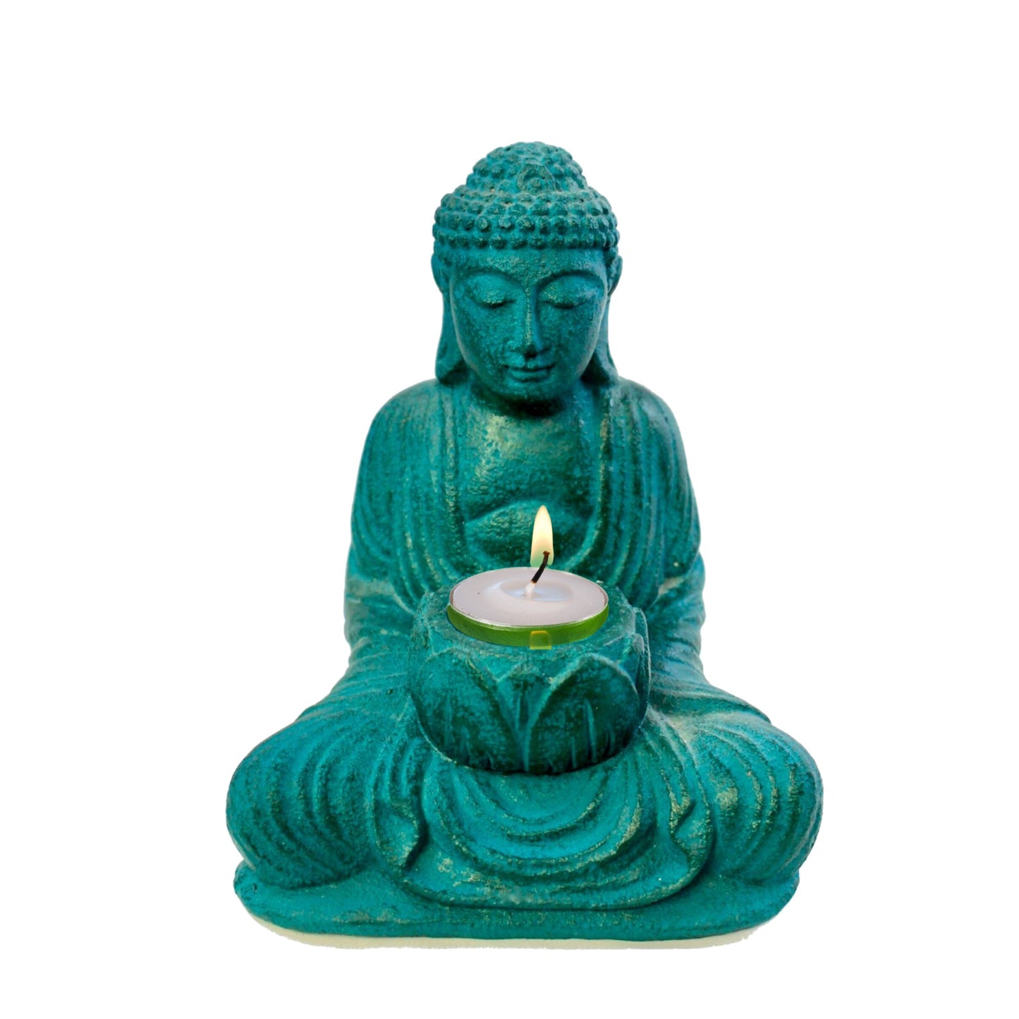 Lotus Pose Buddha Garden Statue candle holder Cast lava stone Bali Yard Art