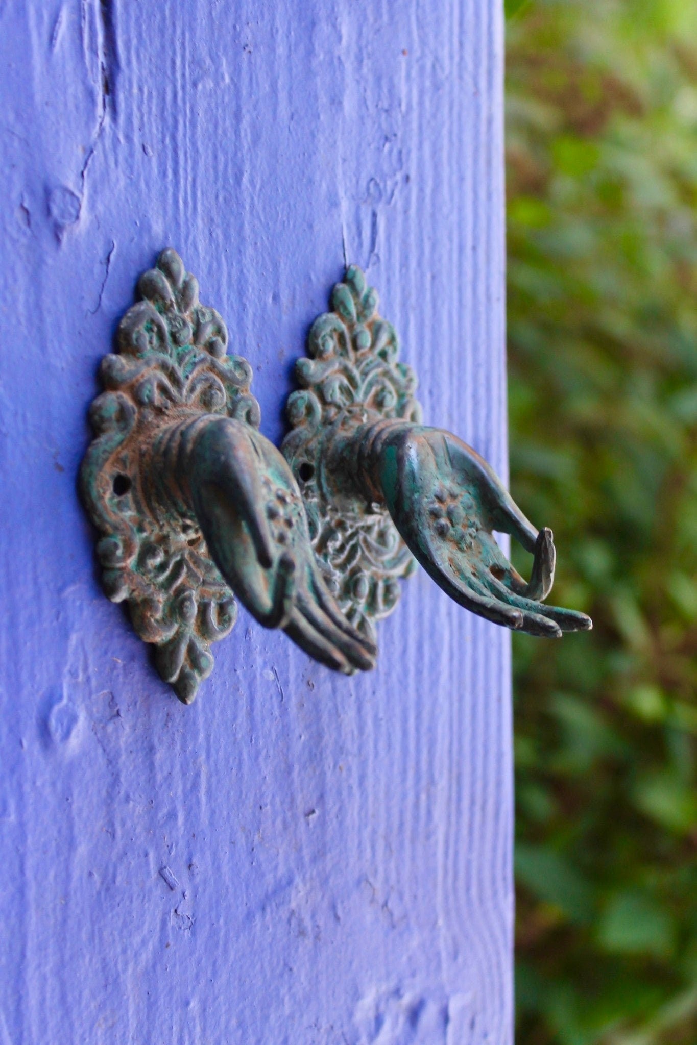 Buddha Abhaya Mudra Handle Knob Hook Verdigris Bronze - Acadia World Traders