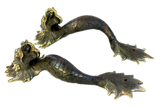 Bronze Asian Dragon Naga Serpent Door Handle Pull handmade Bali Art set of 2