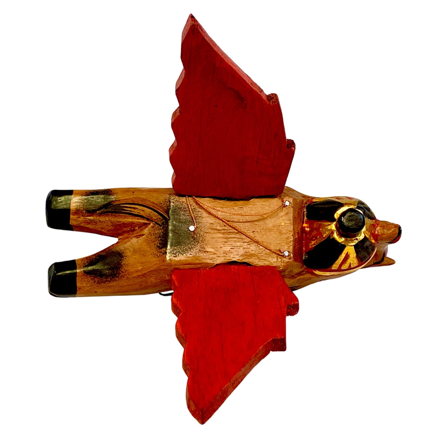 Flying Elephant mobile Demon chaser Bali hand carved wood Balinese folk Art 8"