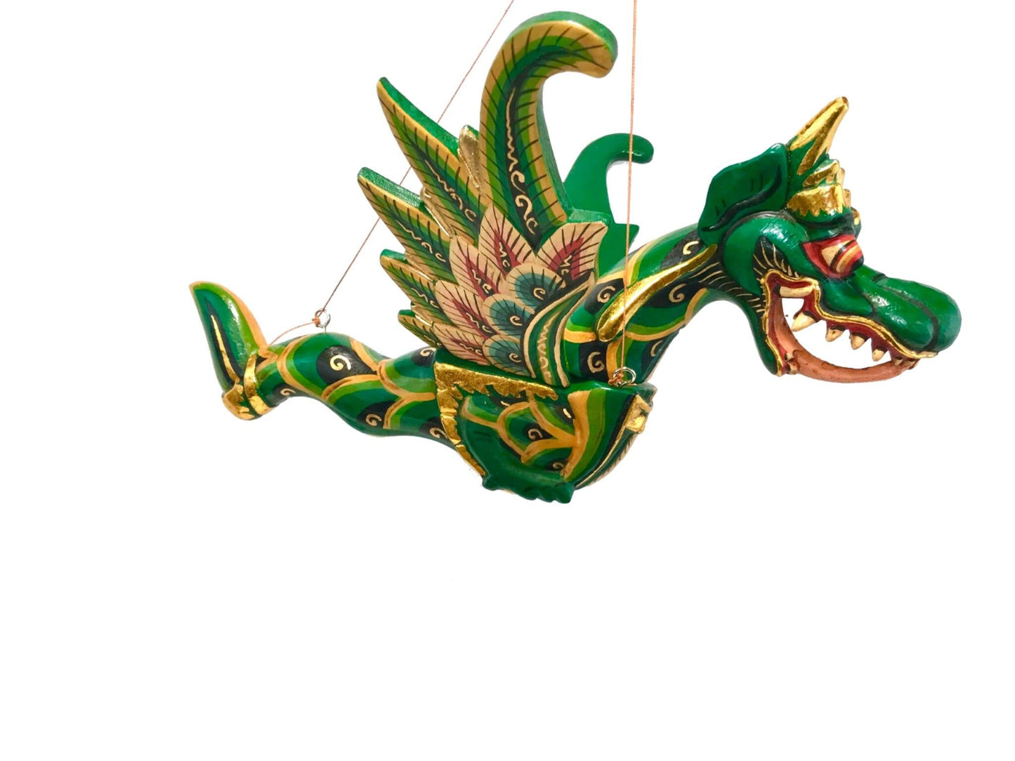 Winged Flying Dragon Naga Hanging Mobile Spiritchaser Demon Chaser Crib Guardian Handmade Balinese Folk Art Ornament Green