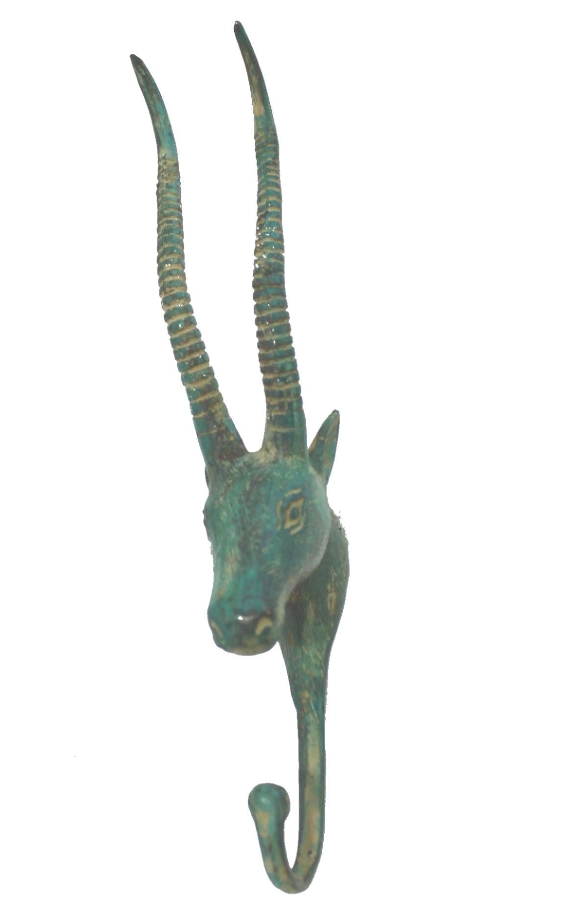 Antelope Wall HOOK Bronze metal Impala peg coat hook hanger farmhouse wildlife decor lost wax cast Green Teal Bali Art