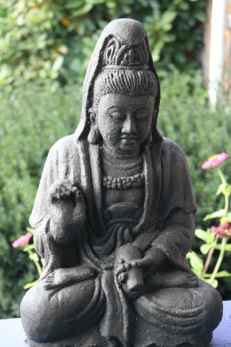 Guanyin Kwan Yin Bodhisattva Garden Statue Hand Cast lava stone Bali Art 16”