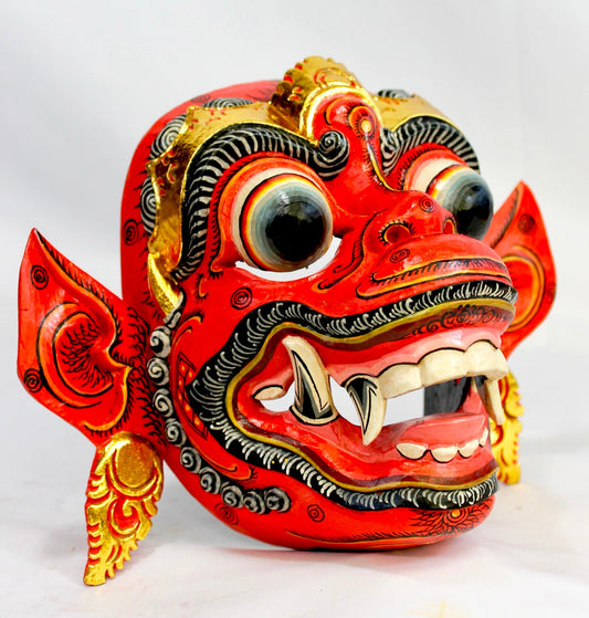 Red Hanuman Mask the Monkey General Balinese Hand Carved Wood carving Bali Folk art wall Art Indonesia